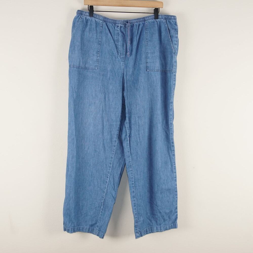 LL Bean Sunwashed Denim Classic Fit Elastic Waist Relaxed Pull On Pants Sz XL